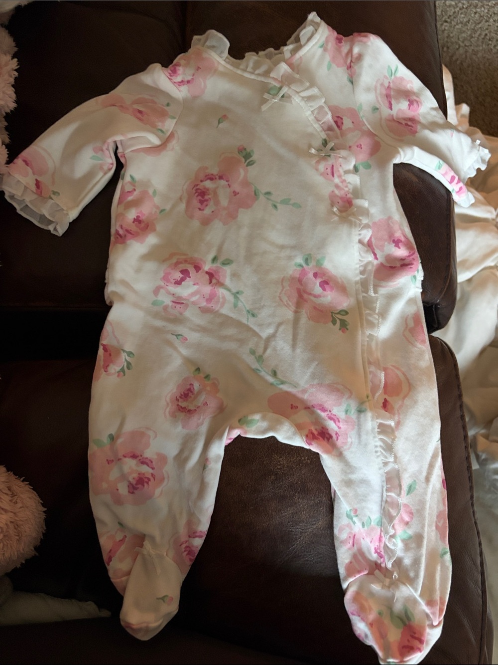 Little Me White and Pink Floral Footed One-Piece